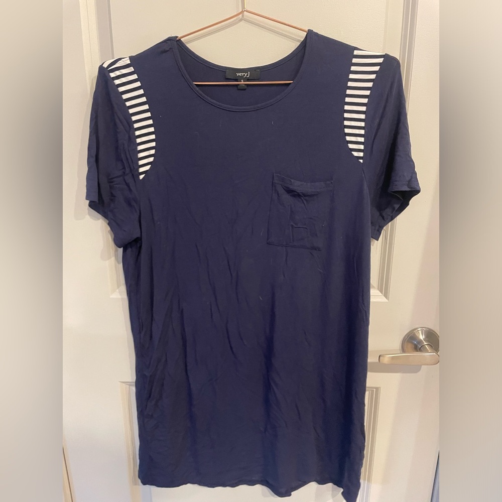 Navy Blue Striped women’s t shirt dress